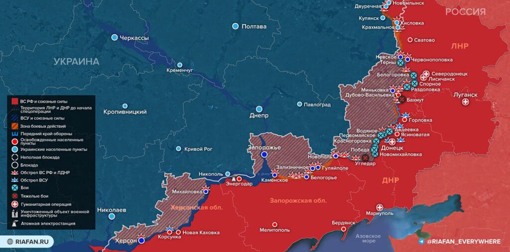 Карта боевых действий на Украине на утро 11.03.2023г.