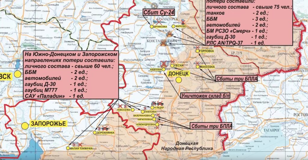 Карта боевых действий на 7 марта, Донецкое направление