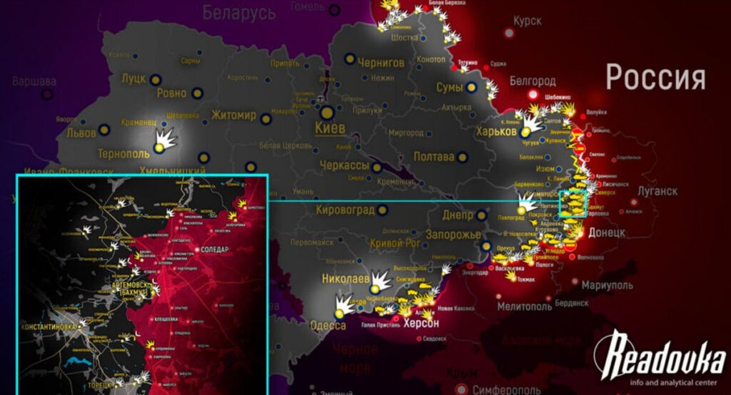 Карта боевых действий на Украине сегодня, 15 мая 2023г. Карта от readovka.news